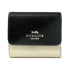 Coach Small Trifold Wallet	Chalk White Black Multi Leather CF446